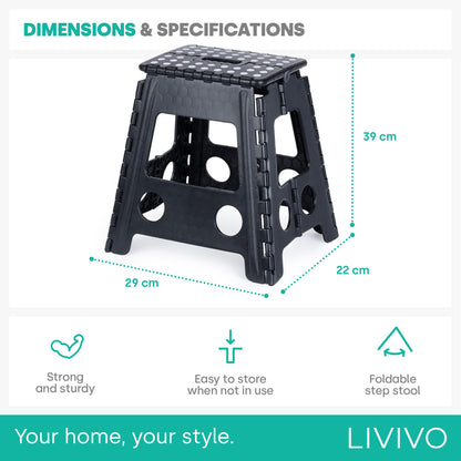 LIVIVO Folding Step Stool – Compact and Lightweight Two Tier Anti Slip Stepping Stool - Folds Flat with Carry Handle for Easy Storage and Transport