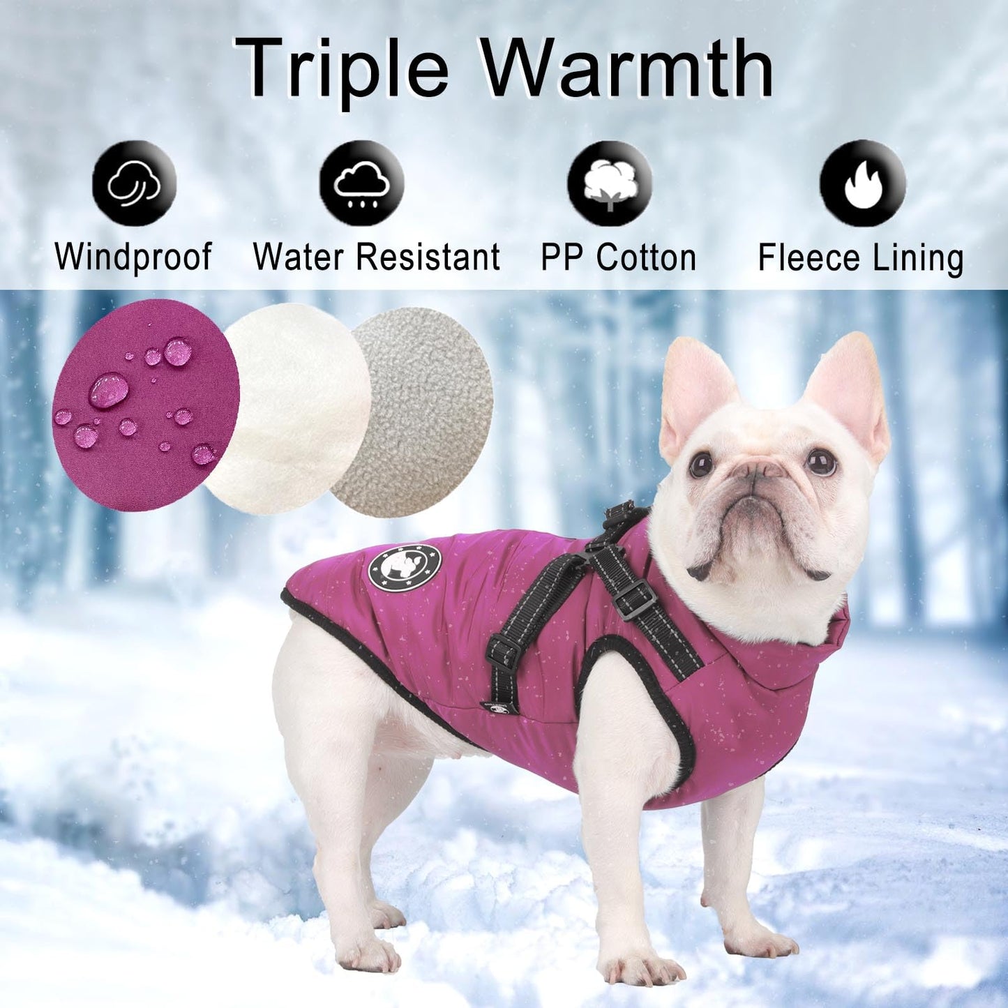 Warm Cozy Dog Coat Jacket with Harness - Waterproof Upgrade for Winter Cold Weather - Small to Large Dogs