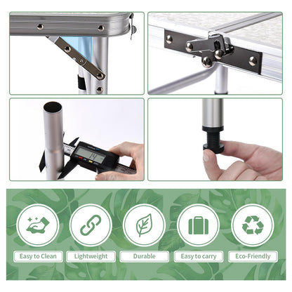 Folding Camping Table 2ft Portable Pinic Table Adjustable Height Small Card Table Aluminum Foldable Lightweight with Carry Handle for Outdoor Indoor Hiking Camp BBQ Beach (Monstera Palm Leaves)