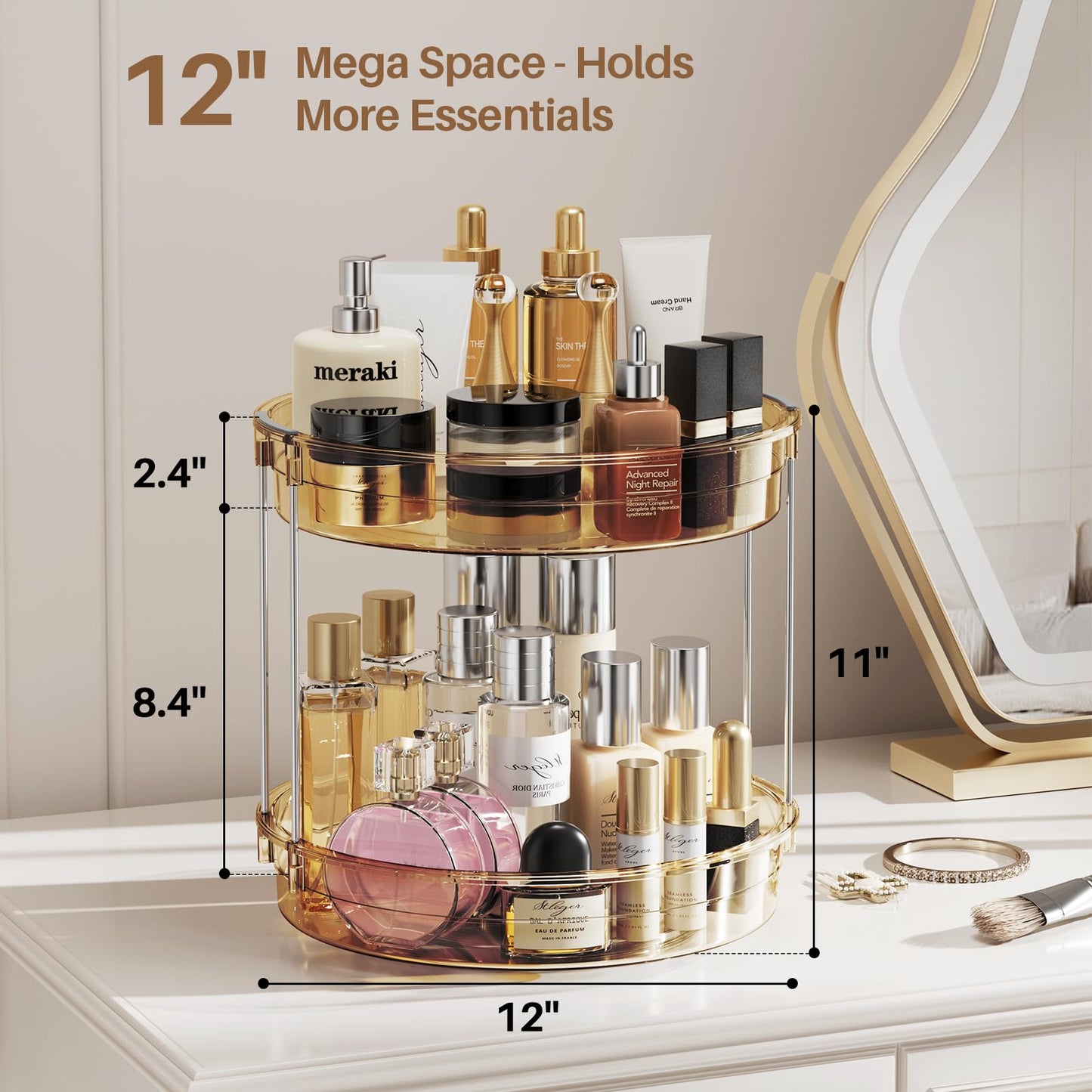 LAMU 2 Tier Lazy Susan Turntable Organizer 9.25'' Rotating Spice Rack Organization for Cabinet, Kitchen, Pantry, Countertop, Bathroom, Vanity, Medicine Cabinet Organizer, Clear