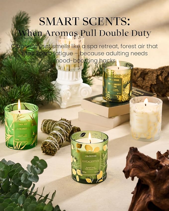 M&SENSE Evergreen Pine Scented Vegan Soy Candles,8.1oz 42-Hour Slow Burning Time,No Toxin Candles for Fall Winter Aromatherapy Calming Home Fragrance,Fall Winter Thanksgiving Christmas Gifts
