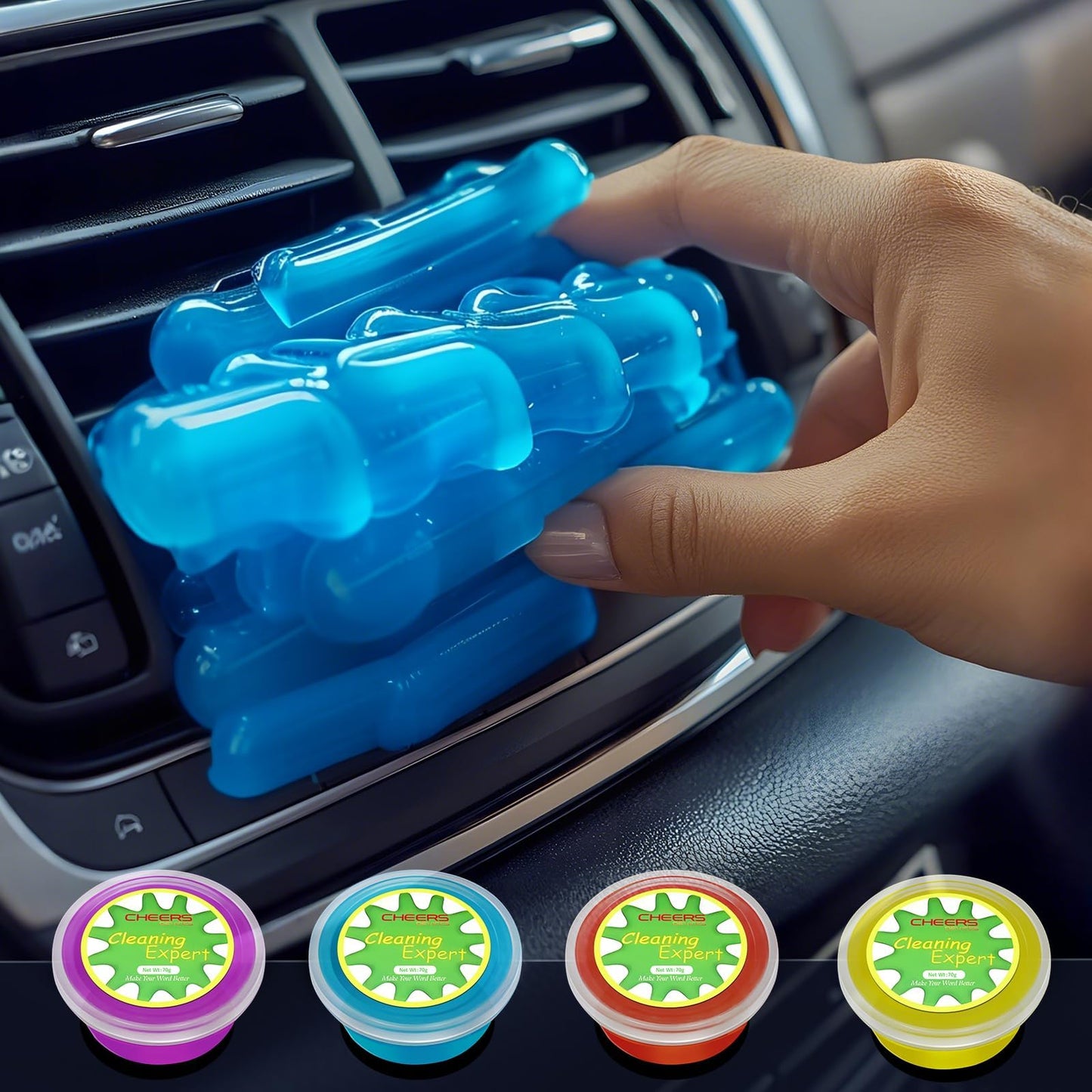 Car Cleaning Gel (Big 4-Pack) 280g - Car Slime Cleaner for Car Interior, Car Cleaning Putty for Car Accessories, Car Detailing Kit, Air Vents, Keyboards, PC, Laptop - Car Accessories for Women