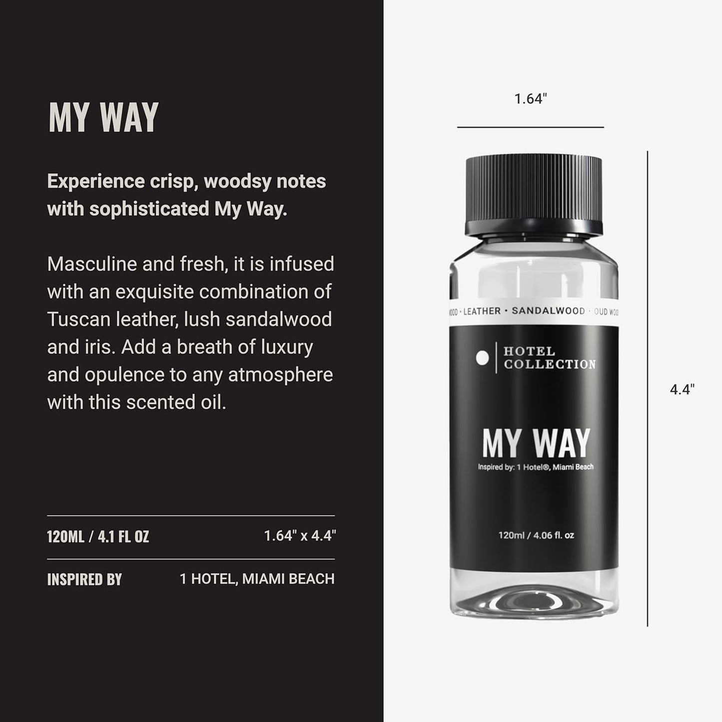 Hotel Collection Diffuser Oil - My Way - Aromatherapy Essential Fragrance Oil - Sandalwood, Warm Virginia Cedar & Beautiful Iris - 120ML 4.1 Fl oz