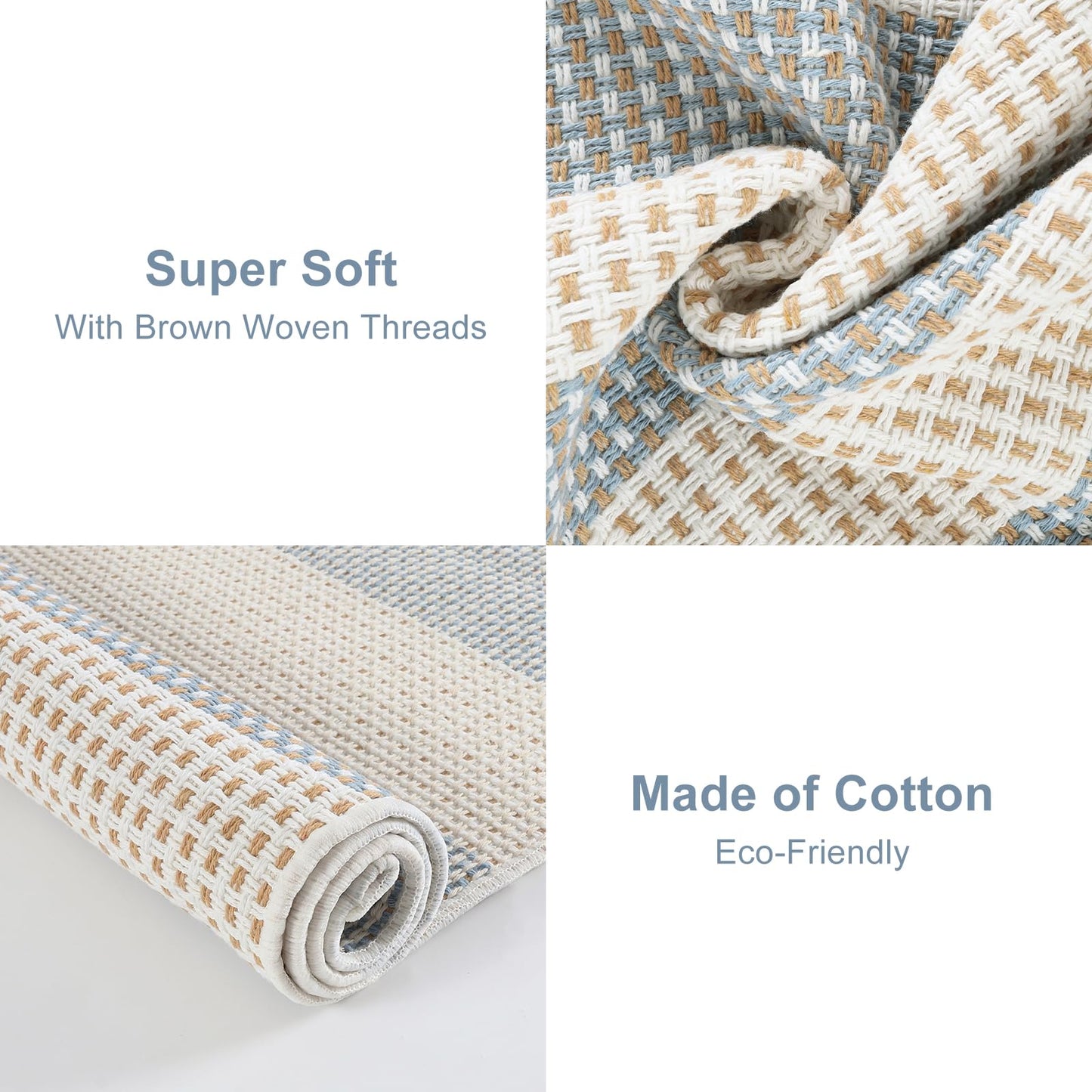 OJIA Front Door Mats Outdoor 24"x36" Machine Washable Indoor Outdoor Rugs Doormat Cotton Woven Entry Rug Striped Small Area Rugs for Front Porch/Bathroom/Farmhouse/Home Entrance (Blue/White/Tan)
