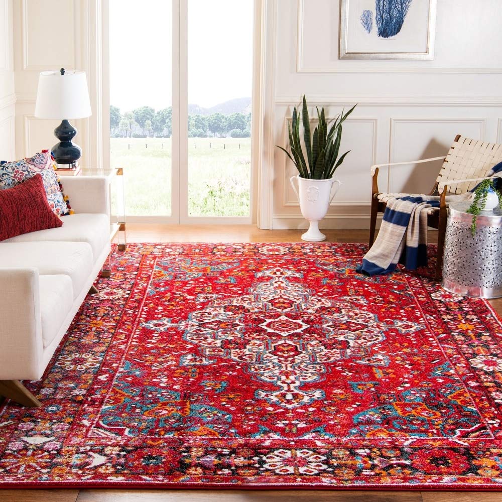 SAFAVIEH Vintage Hamadan Collection Area Rug - 5'3" x 7'6", Red & Multi, Oriental Traditional Persian Design, Non-Shedding & Easy Care, Ideal for High Traffic Areas in Living Room, Bedroom (VTH222A)