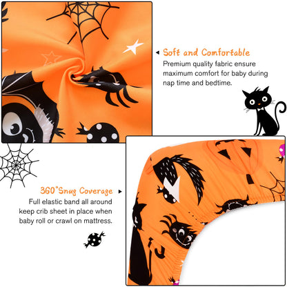 JISEN Halloween Crib Sheet Bats Fitted Crib Sheet for Boys Girls Crib Mattress Cover Baby Sheet for Standard Crib and Toddler Mattress Soft Breathable Baby Bed Sheet for Neutral 52x28 Inch Ghosts