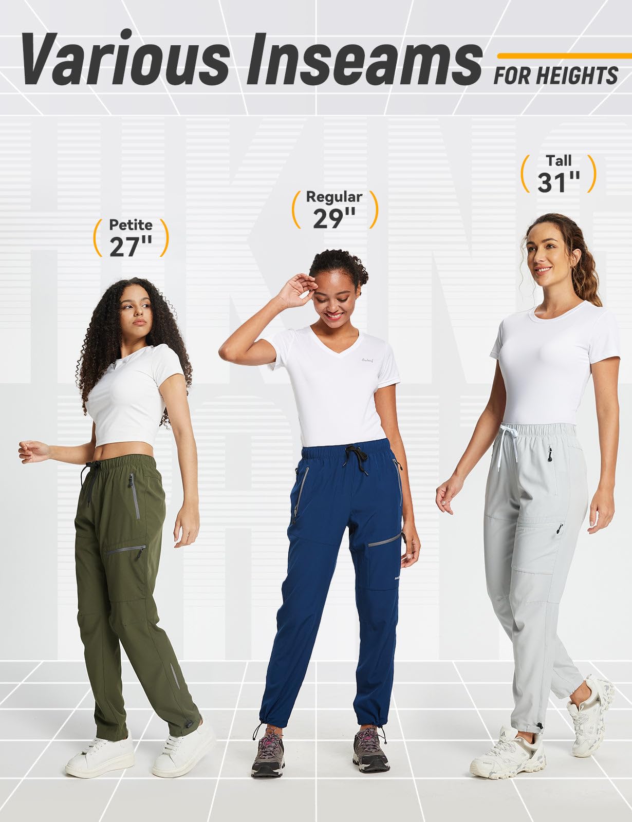 baleaf Cargo Pants for Women Petite Joggers Lightweight Quick Dry Pant Water Resistant 27'' Travel Workout Athletic Trip 27''-Pond L