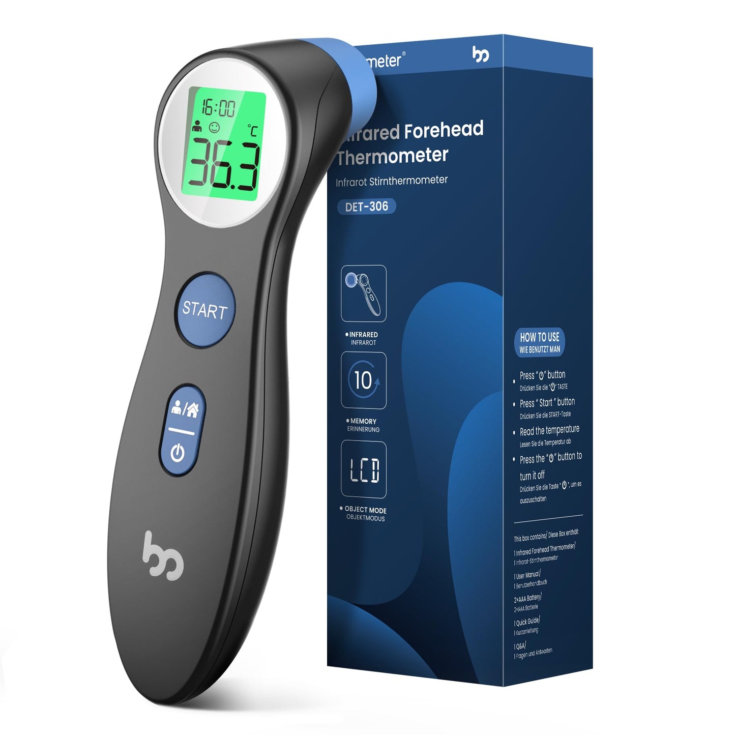 Forehead Thermometer for Adults Kids, No-Touch Infrared LCD Display Digital Baby Thermometers Body Temperature Thermometer