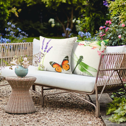 JOTOM Outdoor Decorative Cushion Covers 45x45 cm Waterproof Throw Pillow Covers Outdoor Cushions Butterfly Patio Garden Flower Pillowcases for Bench Sofa Indoor Decoration Set of 4 (Insects and Plant)