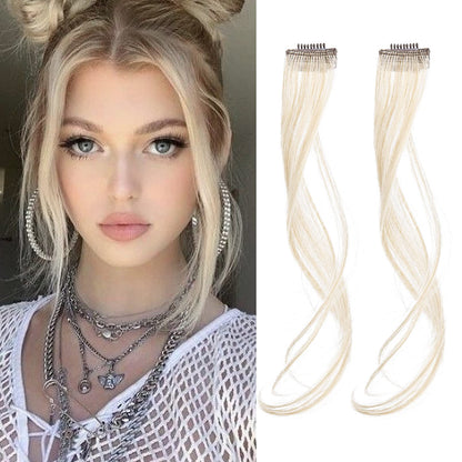 REECHO Long Side Air Bangs, Wavy Curly Clip in Curtain Bangs Front Side Bangs Face-Framing Highlights for Women Daily Use 2 PCS Set Long Temples