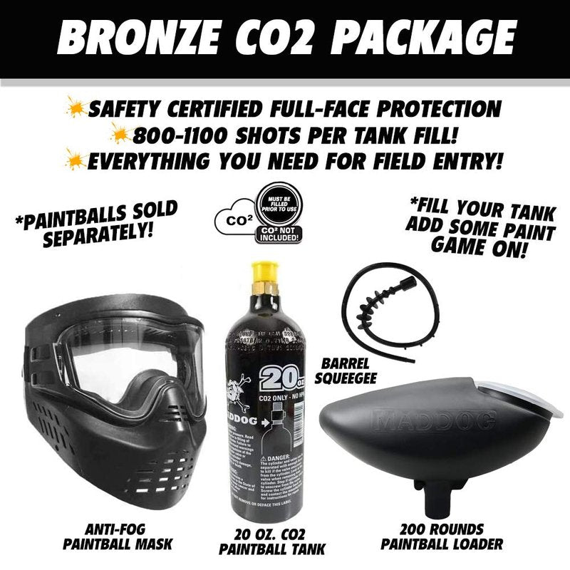 Maddog Tippmann Cronus Tactical Paintball Gun Marker and Bronze CO2 Accessory Starter Package | Comes with Marker, Anti-Fog Mask, Hopper, & 20oz CO2 Tank - Black/Tan