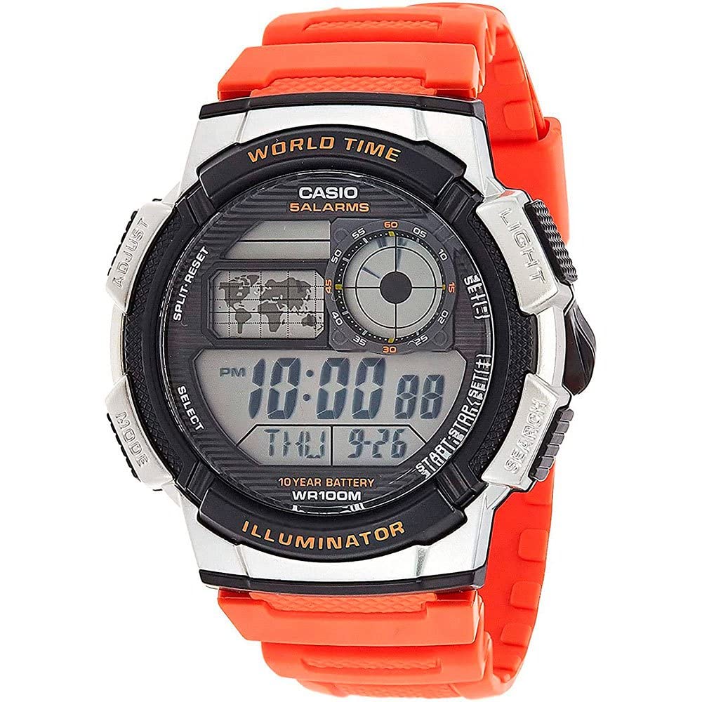 Casio Men's Quartz World Time Illuminator Resin Casual Watch Orange (Model: AE1000W-4BV)