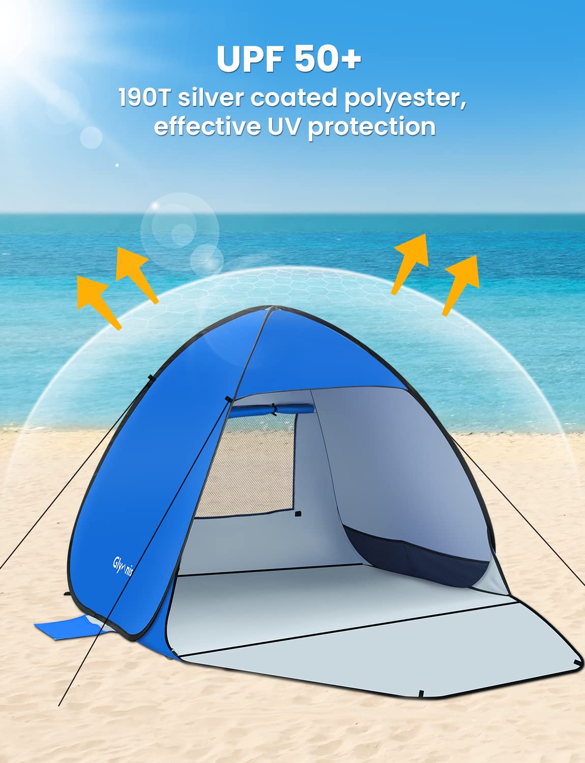 Glymnis Pop Up Beach Tent Instant Portable Sun Shade Shelter (S) 1-2 Persons UPF 50+ with Extendable Floor Zipper Door Automatic Easy Up Tent