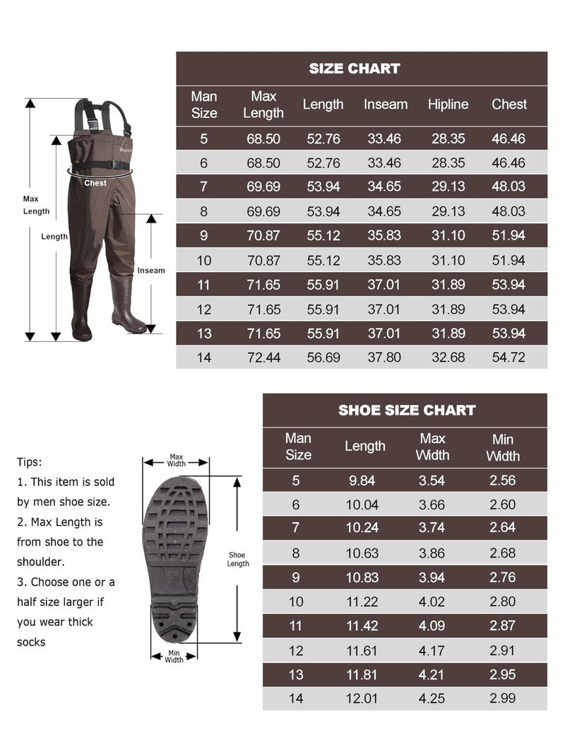 OXYVAN Chest Waders with Boots for Men & Women, Nylon/PVC Lightweight Fishing Wader with Boots Hanger