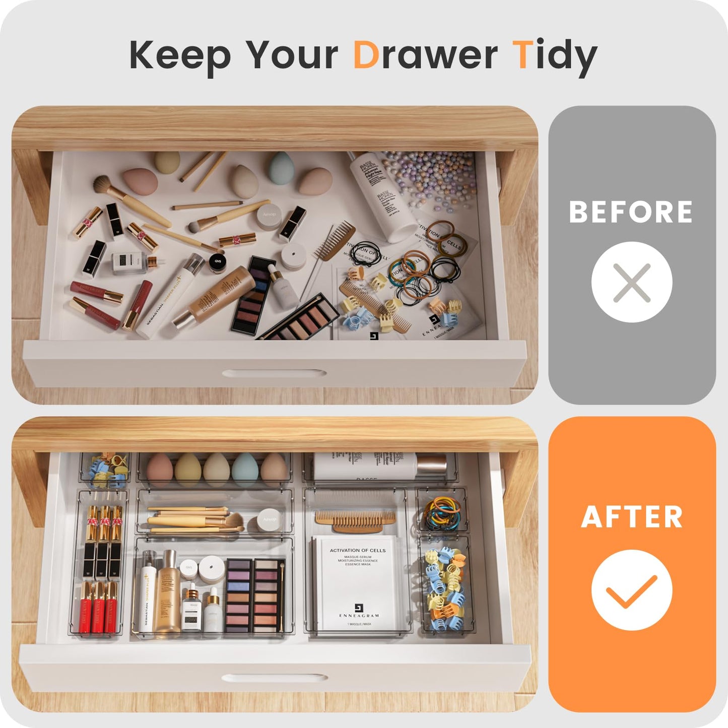 A-LuGei 【Crystal Design】 Clear Drawer Organizer,【Military Grade】 Acrylic Makeup Organizer, Bathroom Organizers and Storage, Organization and Storage, Organizer Bins for Office Vanity Kitchen Bedroom