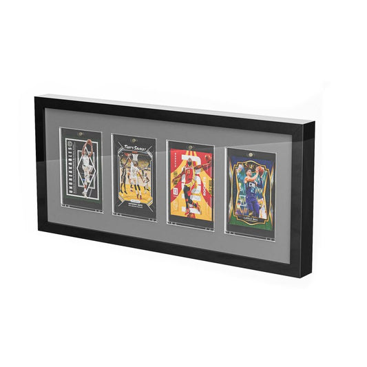 Neetbu 4 Grids Lockable Wall Mount Display Case for Baseball/Sports Cards Collectibles UV Protected Dustproof Frame with Clear Acrylic Design, Ideal for Hockey Trading Cards (Black)