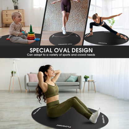 Jump Rope Mat，Large Rubber Exercise Indoor Outdoor，Shock Absorbing Mat Non-Slip Oval Design for Floor & Rope Protection, Workout Mats for Home Gym Flooring(Black)