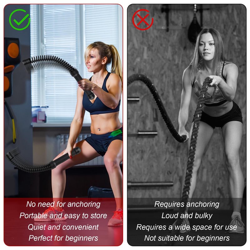 Ropeless Battle Ropes for Home Gym with Non-Slip Gloves, 2Pcs Portable Cordless Home Gym Equipment，Weighted Ropeless Battle Ropes for HIIT Workouts, Cardio, Muscle Training (Black)