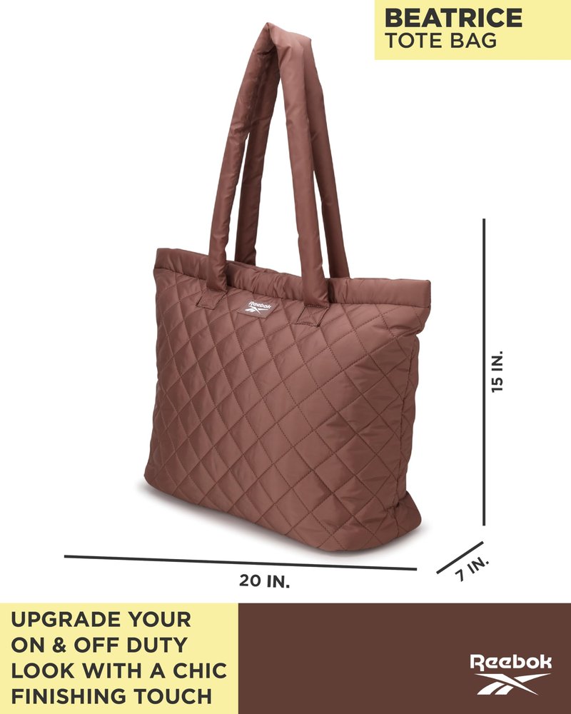 Reebok Womens Tote Bag - Lightweight Carry On Puffer Quilted Tote Bag for Travel Work Travel and Daily Essentials, Size One Size, Barbara Choco Malt