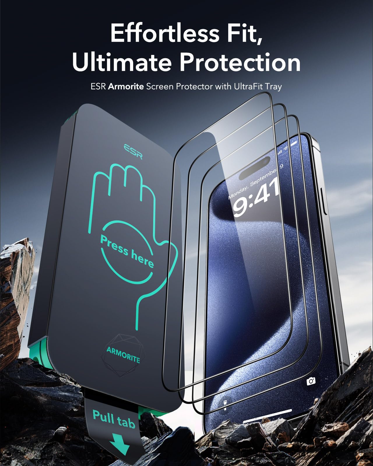 ESR 3 Pack 9H+ Glass for iPhone 16 Pro Max Screen Protector, [Military Grade Shatterproof & Longest Durable] Armorite Ultra-Tough Tempered Glass with UltraFit Tray