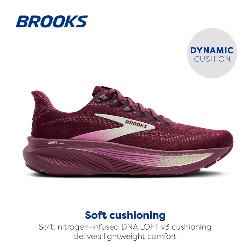 Brooks Women’s Ghost 17 Neutral Running Shoe - Burgundy/Pink/Green - 5 Medium