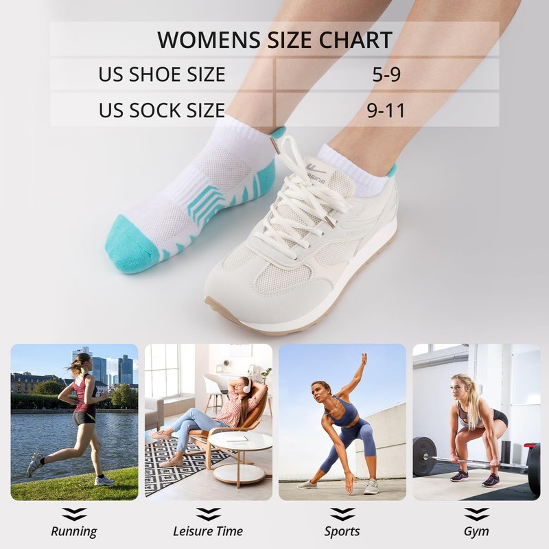 COOPLUS Ankle Socks Womens Athletic Cushioned Anti-Blister Running Cotton Low Cut Socks 6 Pairs