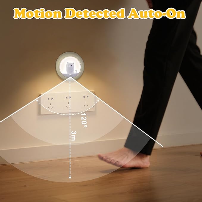 Attivolife Cat Motion Sensor Light, Rechargeable Motion Activated Night Light LED Warm White, Adjustable Brightness, Portable for Kids Adults Bathroom Bedroom Hallway Stair-Yellow