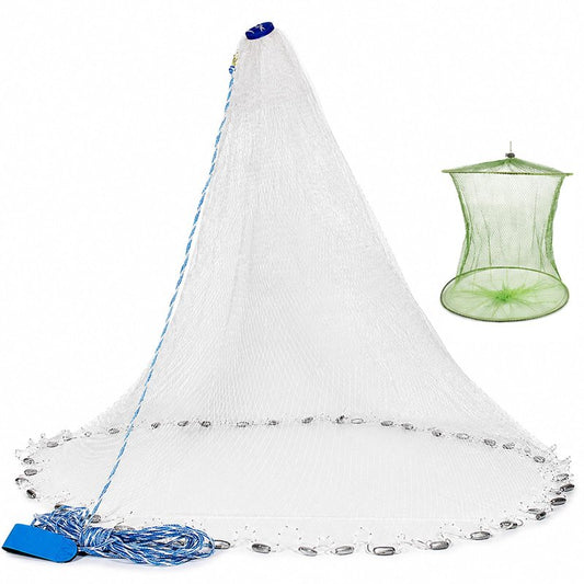 Yeahmart Handmade American Saltwater Fishing Cast Net with Heavy Duty Real Zinc Sinker Weights for Bait Trap Fish 9Ft Radius, 3/8 Inch Mesh Size