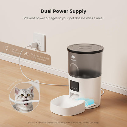 IMIPAW Automatic Cat Feeder - 3L Pet Dry Food Dispenser with Timed Programmable Portion Control, Dual Power Backup, Easy Set Up, 10 Meals Per Day for Cats and Puppies（Remote Not Supported）