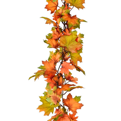 2 Pack Fall Garland Maple Leaf, 6.5Ft/Piece Hanging Vine Garlands Artificial Autumn Foliage Garland Thanksgiving Decor for Home Wedding Fireplace Party