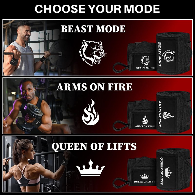 TECEUM Weightlifting Wrist Wraps with Thumb Loop – Black – Arms on Fire – 12 inch – Heavy-Duty Workout Wrist Support & Protection – Ideal for Powerlifting, Strength Training, Bodybuilding