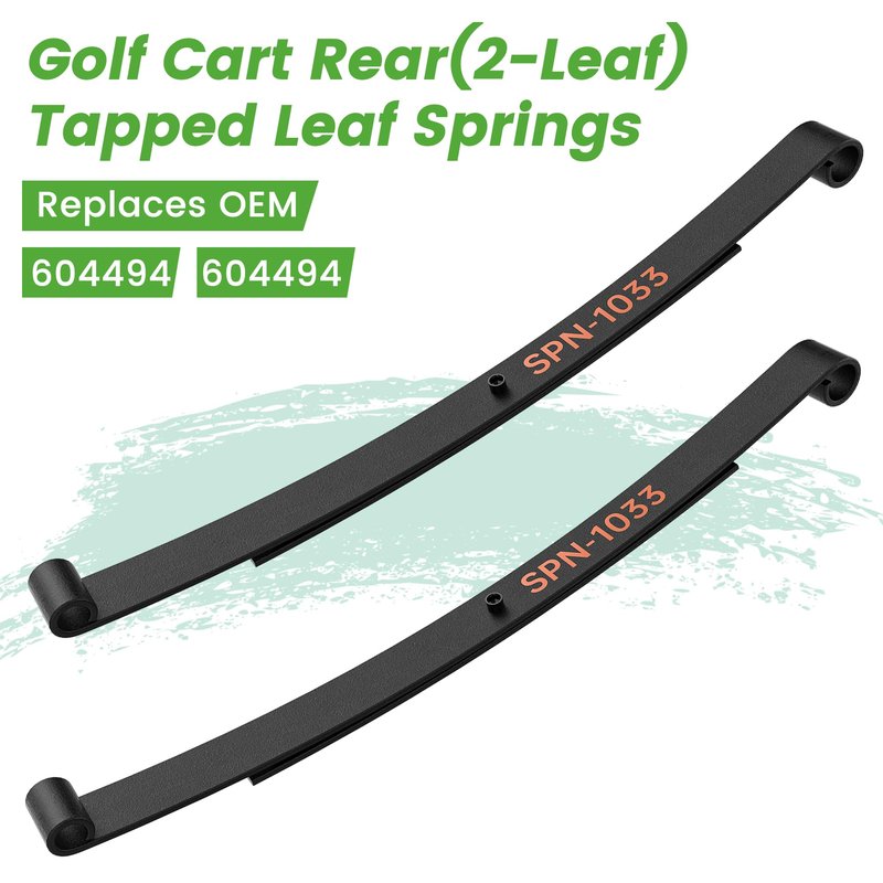 10L0L Heavy Duty Tapered Rear Leaf Springs Kit (2-Leaf) for EZGO RXV 2008-2013 - Includes Bushings, U-Bolts, Nuts, Sleeves - OEM 603498 604494