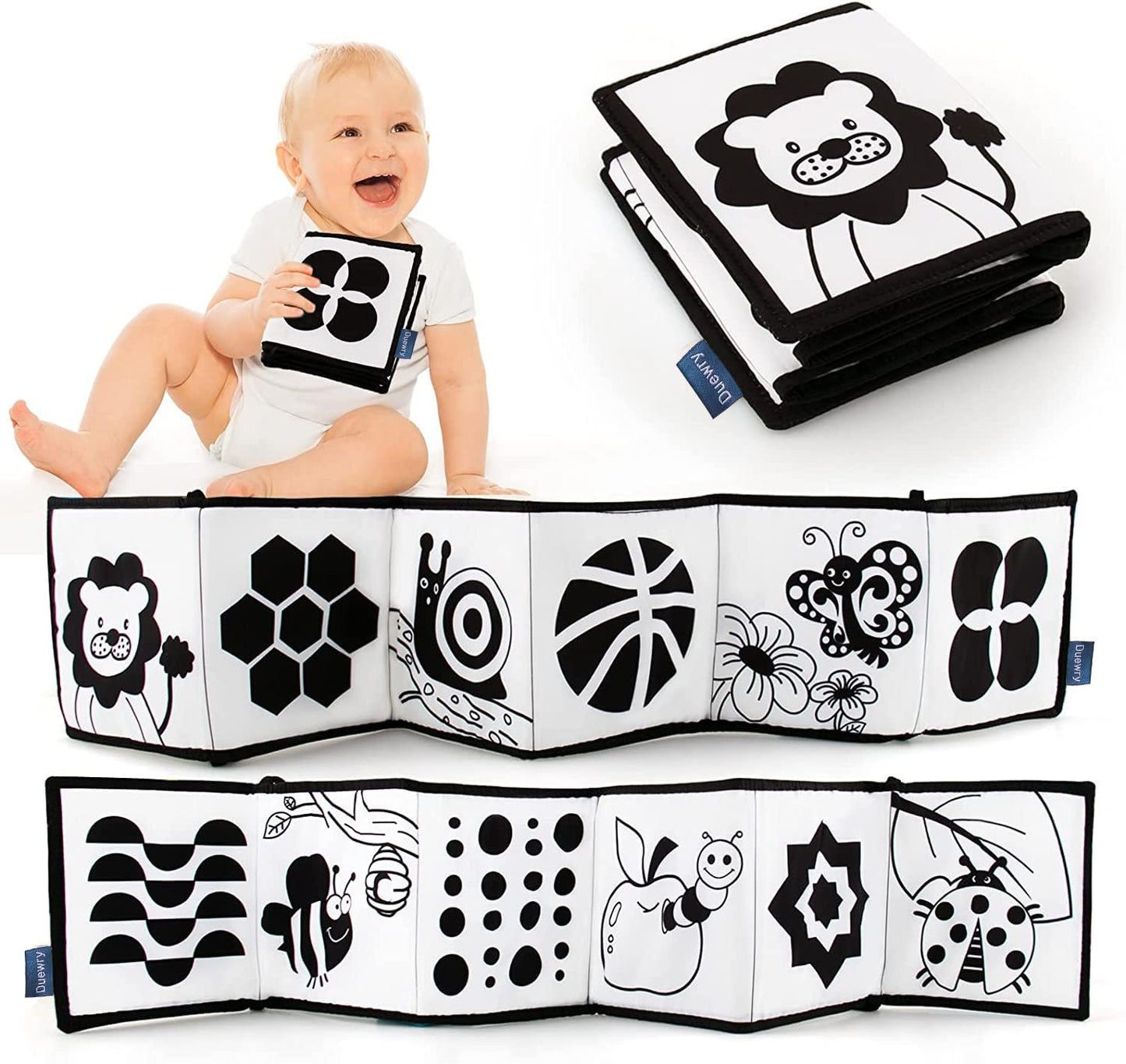 KaPing My First Black and White High Contrast Soft Book , Infant Tummy Time Toys, Black and White Baby Cards, Folding Educational Activity Cloth Book Suitable for Boys Girls Toddler