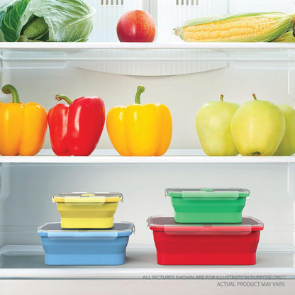 Deke Home - Collapsible Silicone Food Storage Containers with Lids, Set of 4, BPA-Free, Airtight, Space-Saving Meal Prep & Lunch Box, Microwavable, Freezer & Dishwasher Safe, Camping & Travel