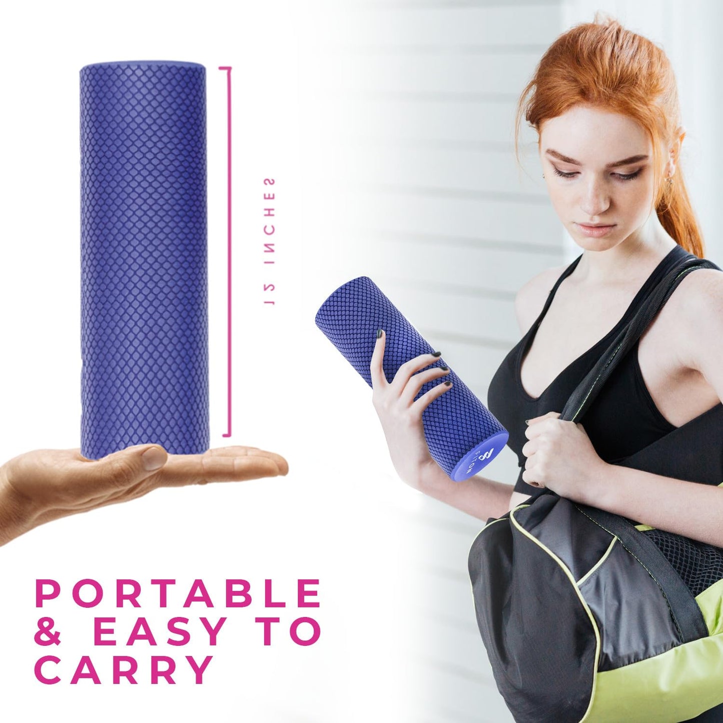 FitOn Recovery Foam Roller - High Density Travel Foam Roller for Muscle Massage and Deep Tissue Relief - Compact and Portable for Exercise, Travel, and Fitness - 12"x4", Purple