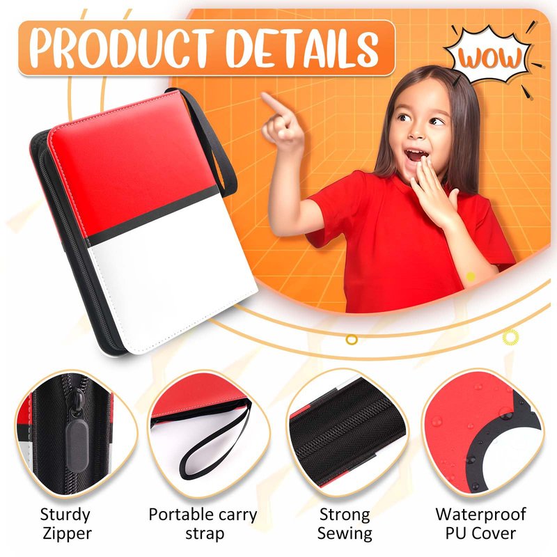 900 - Pockets Trading Card Binder with Removable 50 Sleeves, Card Collector Album with Zipper, Portable Card Holder Book Fits Sports Card, Game Card - Red