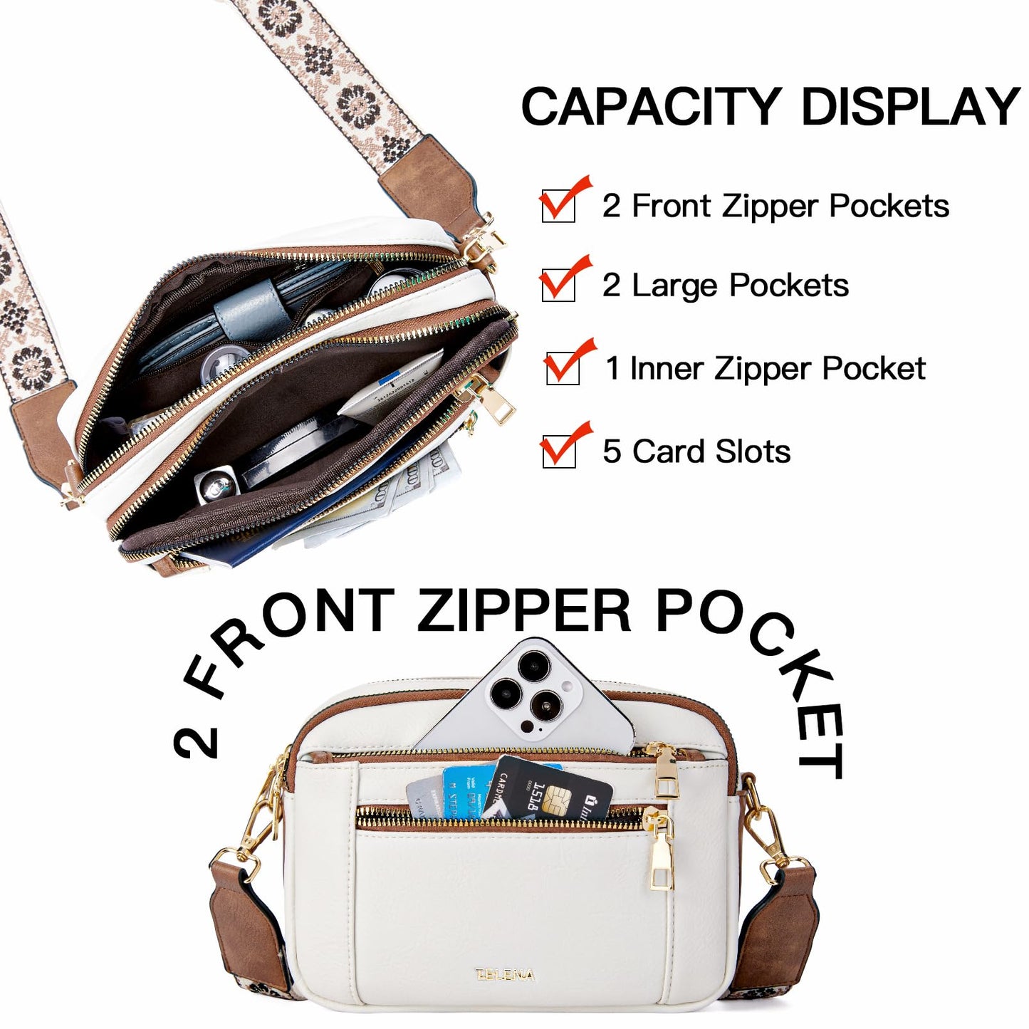 Telena Small Crossbody Bags For Women Vegan Leather Crossbody Purse With Adjustable Wide Strap For Daily Life