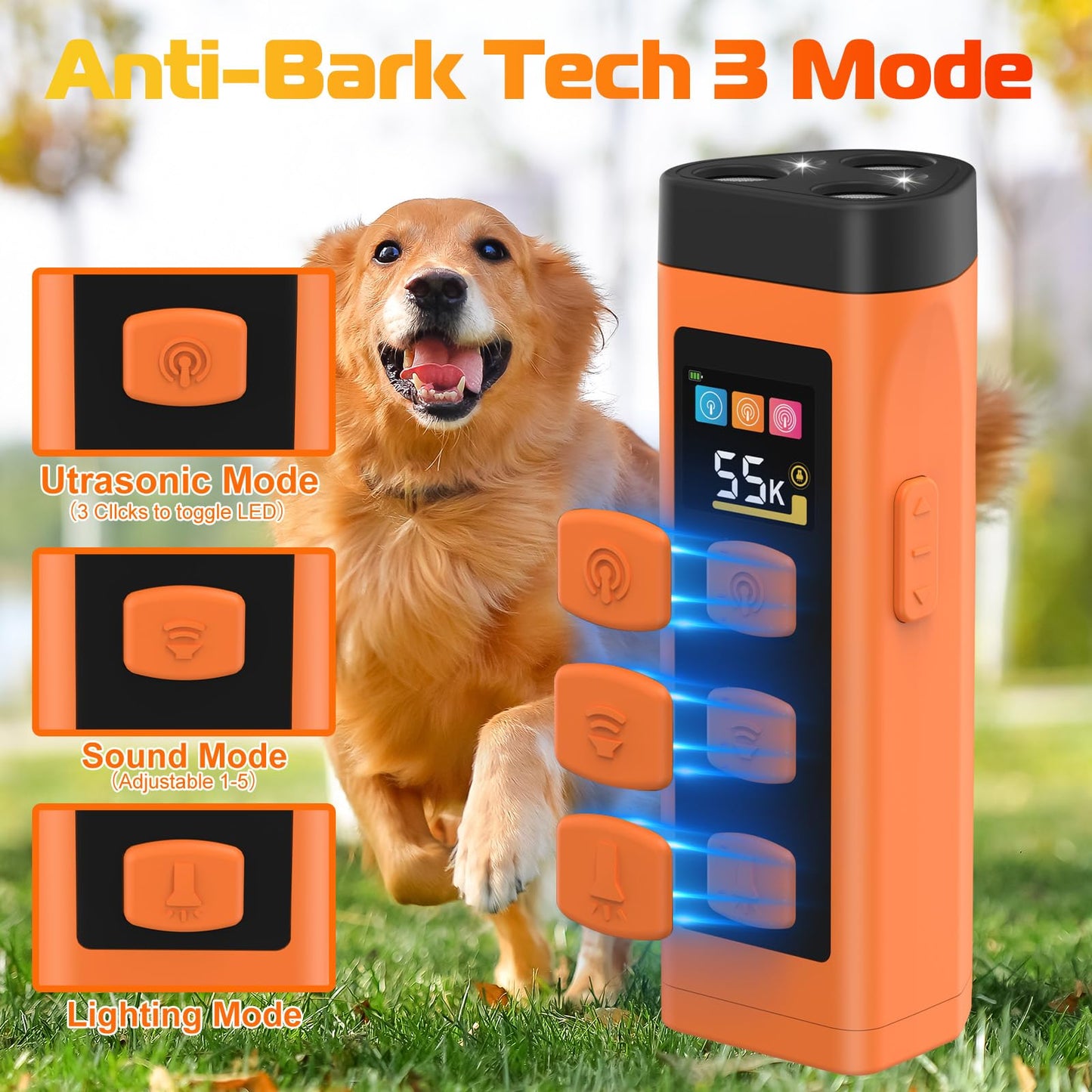 OKSJ Dog Bark Deterrent Device, 2025 Anti Barking Device for Dogs 65FT Far Ultrasound Dog Bark Deterrent, Humane Alternative to Training Collars, Works Indoors & Outdoors - Stubborn Barking Solution