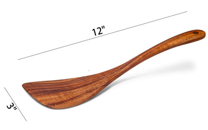 Jilla-hla Wooden Spatula Nonstick Turner Acacia Wood, Right Long Handle Flat Frying Spatulas Handmade for Mother Wife Grandma Her Kitchen Gift, Ideal Cookware Utensils for Cooking Eggs, Fish, Pancakes