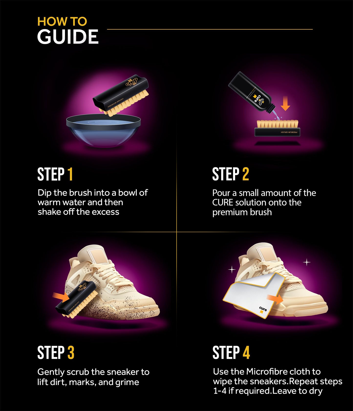 Crep Protect Cure Shoe Cleaner - Sneaker Cleaner Solution with Shoe Cleaning Brush & Microfiber Cleaning Cloth for Shoes, Sneaker, Leather, Nubuck, Suede & Canvas (100 ml).