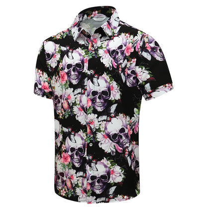 Men's Halloween Shirt Short Sleeve Button Down Male Funny Print Hawaiian Shirt Holiday Beach Skull Pumpkin Bat Witch Tops