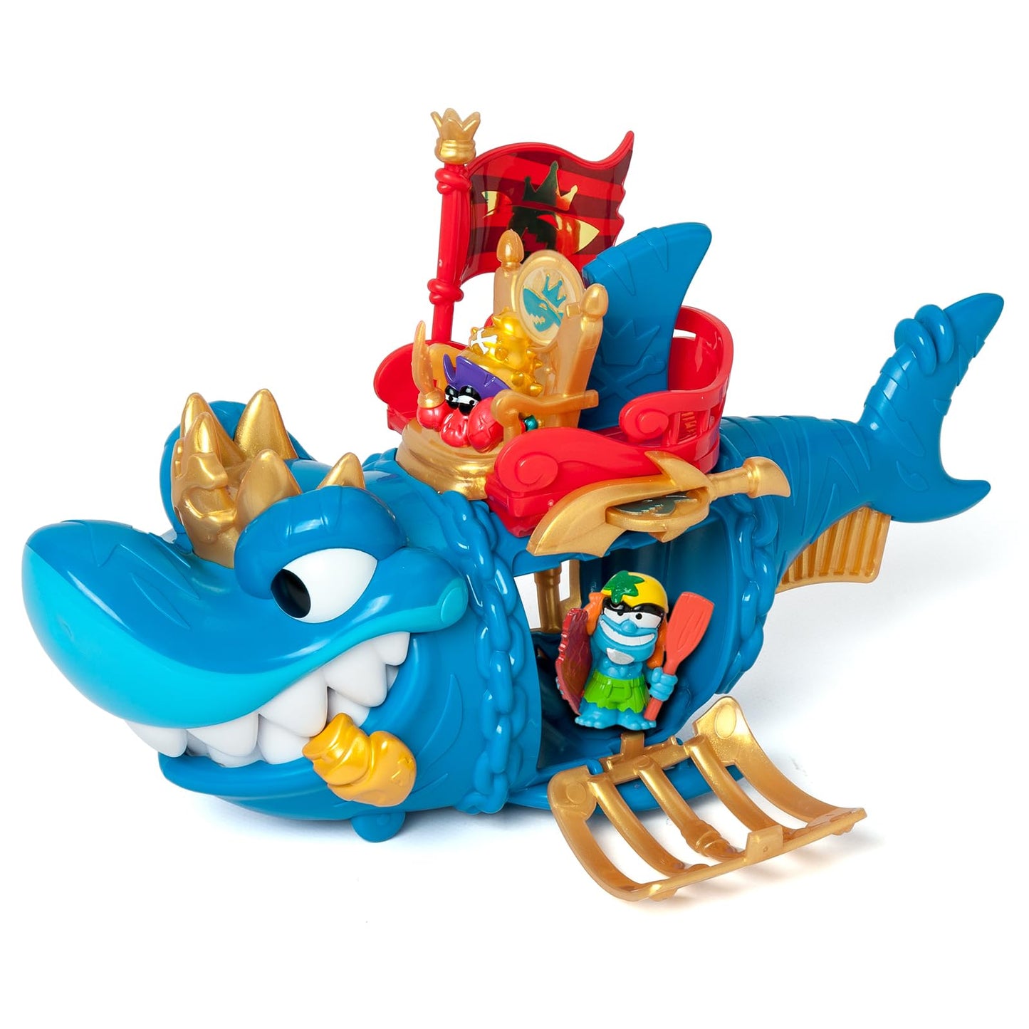 PIRATIX King Shark - Articulated shark, with a cage to capture rival Piratix. Includes 1 shark, 1 exclusive treasure, 1 exclusive Piratix and 1 accessory, Blue