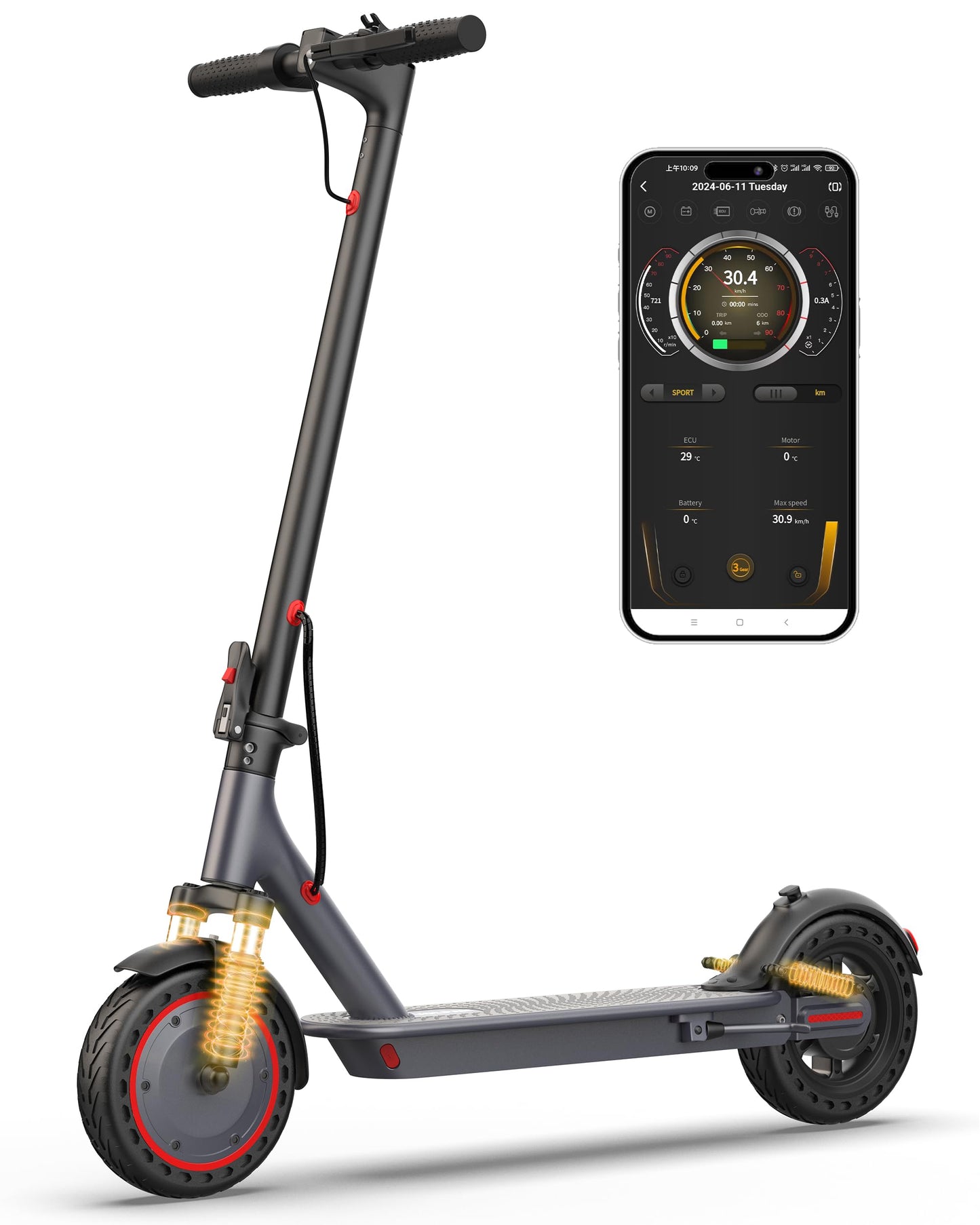 Electric Scooter for Adults, 500W Motor with Dual Suspensions, 22 MPH Top Speed & 22 Miles Long Range, 10" Solid Tire, Folding E-Scooter with Dual Braking, APP Control, Cruise Control