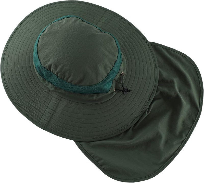 Outdoor UPF50+ Mesh Sun Hat - Wide Brim Fishing Hat with Neck Flap for Men & Women