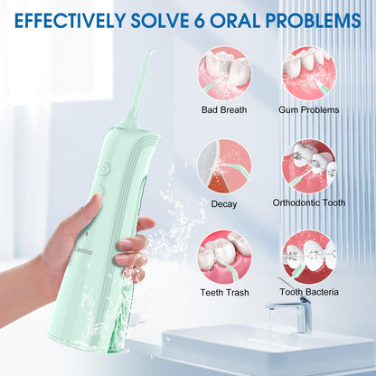 Leominor Water Dental Flosser - 5 Modes Cordless Portable Oral Irrigator, IPX7 Waterproof, Rechargeable Teeth Cleaner Upgrade Datchable Tank Professional Flossing Cleaning Pick for Home Travel (Black)