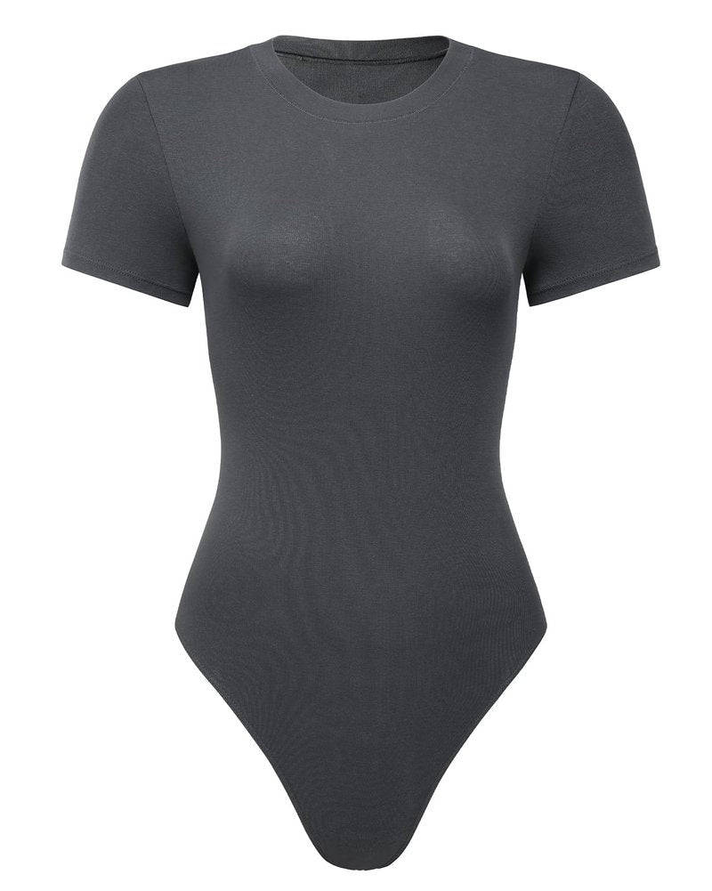 AUROLA Everyday Crew Neck Bodysuits Shirts,Going Out Short Sleeve Casual Basic Stretchy Fashion One Piece,Grey Nights,S