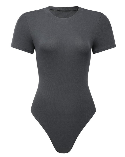 AUROLA Everyday Crew Neck Bodysuits Shirts,Going Out Short Sleeve Casual Basic Stretchy Fashion One Piece,Grey Nights,S