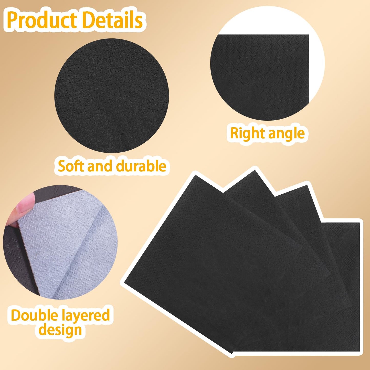 FLOWERCAT 100-Count 2-Ply Black Cocktail Napkins - Black Beverage Napkins Disposable Premium Quality - 5“ x 5" and unfold 10" x 10" Paper Napkins for Bar,Weddings,Birthday,Halloween