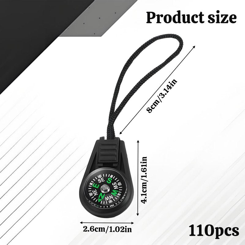 110 Pcs Mini Survival Compass Outdoor Camping Hiking Pocket Compass Mini Compass Party Favor for Paracord Bracelet Necklace Key Chain Outdoor Activities Hiking Accessory（Black）