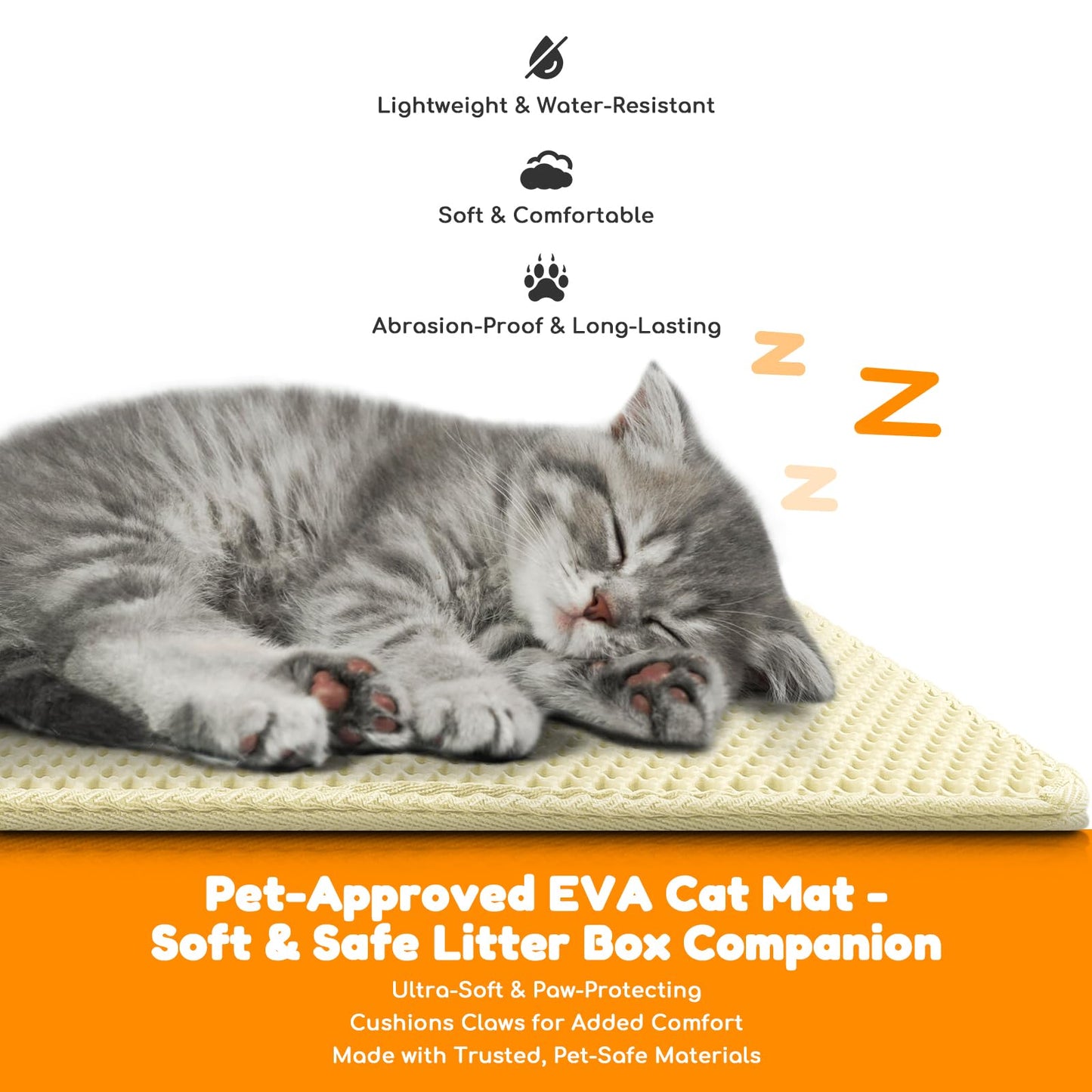 blissstorm Waterproof Cat Litter Mat - New 24x16 Inch Honeycomb Double Layer Traps Litter, Waterproof & Non-Slip Floor Protector, Easy Clean, Odor-Free, Cream